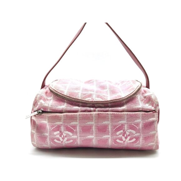 Chanel [Authentic] Pink CC New Travel Line Nylon & Leather Top Handle Bag, VGUC - Picture 1 of 12